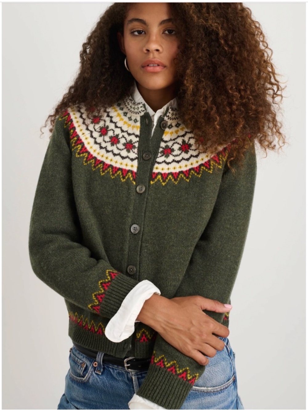 Alex Mill Hilde Fair Isle Cardigan Thyme Multi